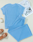 Solid Corded T-Shirt and Pants Set