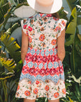 Floral Ruffle Flutter Sleeve Buttoned Mini Dress