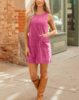 Solid Corduroy Sleeveless Pocketed Mini Dress