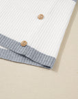 Stripe Ribbed Side-Button Drop Shoulder Sweater