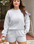 Plus Size Bow Tie Embroidered Pullover and Shorts Set