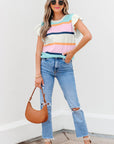 Yasmin Striped Flutter Sleeve Patchwork Top