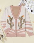 Plus Size Western Cactus Button-front Cardigan Sweater