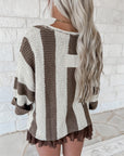 Colorblock Stripe V-Neck 3/4 Sleeve Sweater
