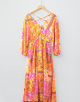 Floral Patchwork Cut-Out Tied Back Maxi Dress