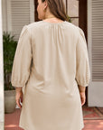 Plus Size Corduroy Scallop Notched Neck Mini Dress