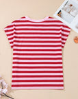 Stripe Split V-Neck Short Sleeve T-Shirt