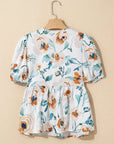 Floral Puff Sleeve V-Neck Babydoll Blouse