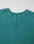 Solid Notched Neck Drop Shoulder Sweatshirt
