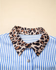 Stripe Leopard Patchwork Long Sleeve Buttoned Shirt