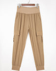 Solid Elastic High Waist Pocketed Cargo Jogger Pants