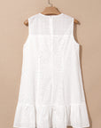 Floral Eyelet Embroidered Sleeveless Ruffle Hem Dress
