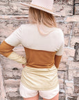 Stripe Colorblock V-Neck Henley Top