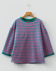 Stripe Lace Trim 3/4 Sleeve Top