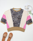 Leopard Colorblock Patchwork 3/4 Sleeve Top