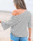 Lilia Stripe Half Sleeve Scoop Neck Loose Top