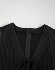 Solid Tie V-Neck Pintuck Sleeveless Romper