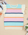 Yasmin Striped Flutter Sleeve Patchwork Top