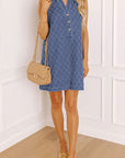 Denim Textured Collared V-Neck Sleeveless Mini Dress