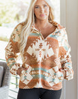 Western Aztec Quarter-Zip Elastic Cuffs Sweatshirt