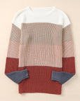 Colorblock Stripe Round Neck Pullover Sweater