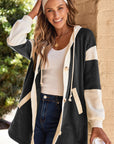 Waffle Knit Colorblock Patchwork Buttoned Hoodie