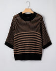 Stripe Draped 3/4 Sleeve Slouchy Sweater