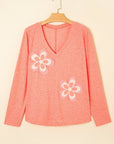 Rachel Floral Patchwork V Neck Long Sleeve Top