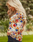 Apricot Ruffled Shoulder Long Sleeve Floral Blouse