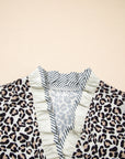Leopard Colorblock Stripe V-Neck Short Sleeve Blouse