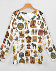 Baha Ranch Long Sleeve Vintage Cowboy Collage Top