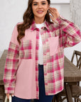 Plus Size Plaid Patchwork Waffle Patch Pocket Shirt