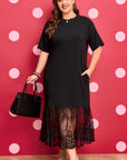 Plus Size Lace Hem Patchwork T-Shirt Midi Dress
