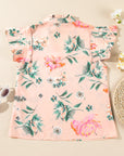Floral Frilled V-Neck Pleated Sleeve Blouse