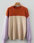 Colorblock Ribbed Knit Long Sleeve Sweater