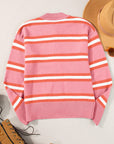 Stripe Drop Shoulder Buttoned Cardigan Sweater
