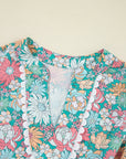 Floral Notched Neck Puff Short Sleeve Blouse