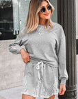 Lace Patchwork Pullover and Drawstring Skort Set