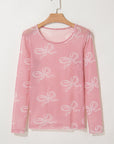Bow Tie Mesh Long Sleeve Top