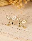 Winter Rhinestone Pearl Bow Earrings