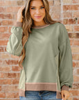 Colorblock Waffle Patchwork Oversize Sweatshirt
