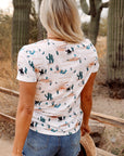 Western Cactus Crew Neck Short Sleeve Top