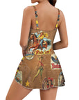Baha Ranch Vintage Cowgirl Collage Skirted Swim Suit