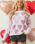 Heart Leopard Pearled Fuzzy Sweater