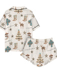 Baha Ranch Christmas Spirit Cowgirl Western Cowboy Satin Short Pajama Sets