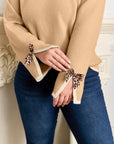 Plus Size Leopard Bow Split Cuff Sweater