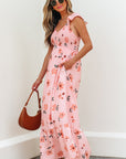 Clare Floral High Waist Ruffle Hem Long Dress