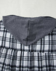 Plaid Quarter-Button Patchwork Long Sleeve Hooded Blouse