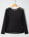 Plus Size Shimmer Textured Mesh Long Sleeve Top