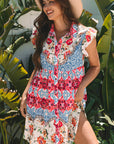 Floral Ruffle Flutter Sleeve Buttoned Mini Dress